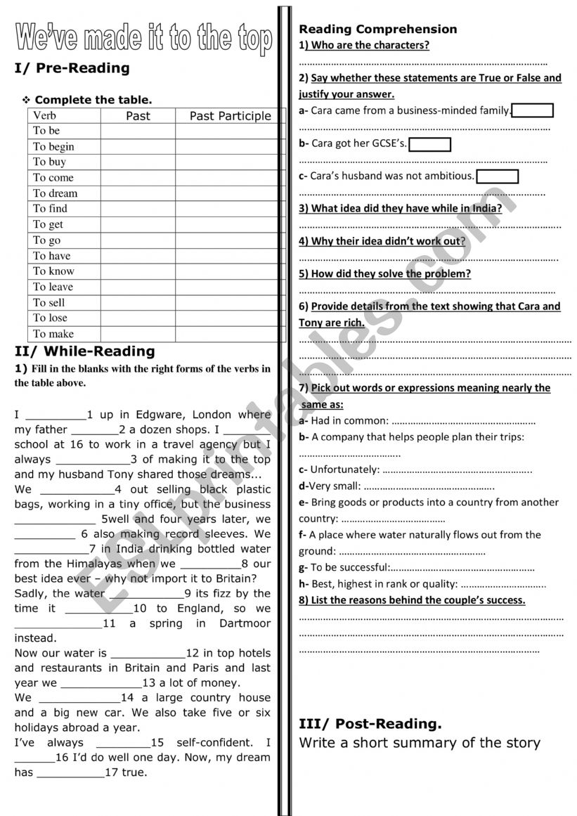 W�ve made it to the top worksheet