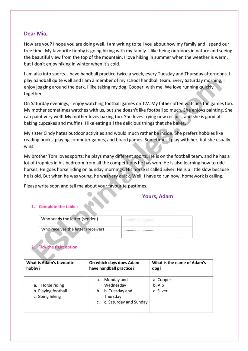 Hobbies  worksheet