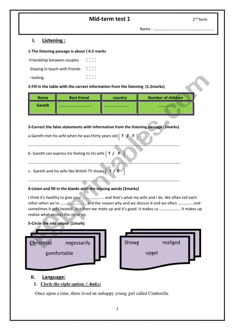 mid term test 2  worksheet