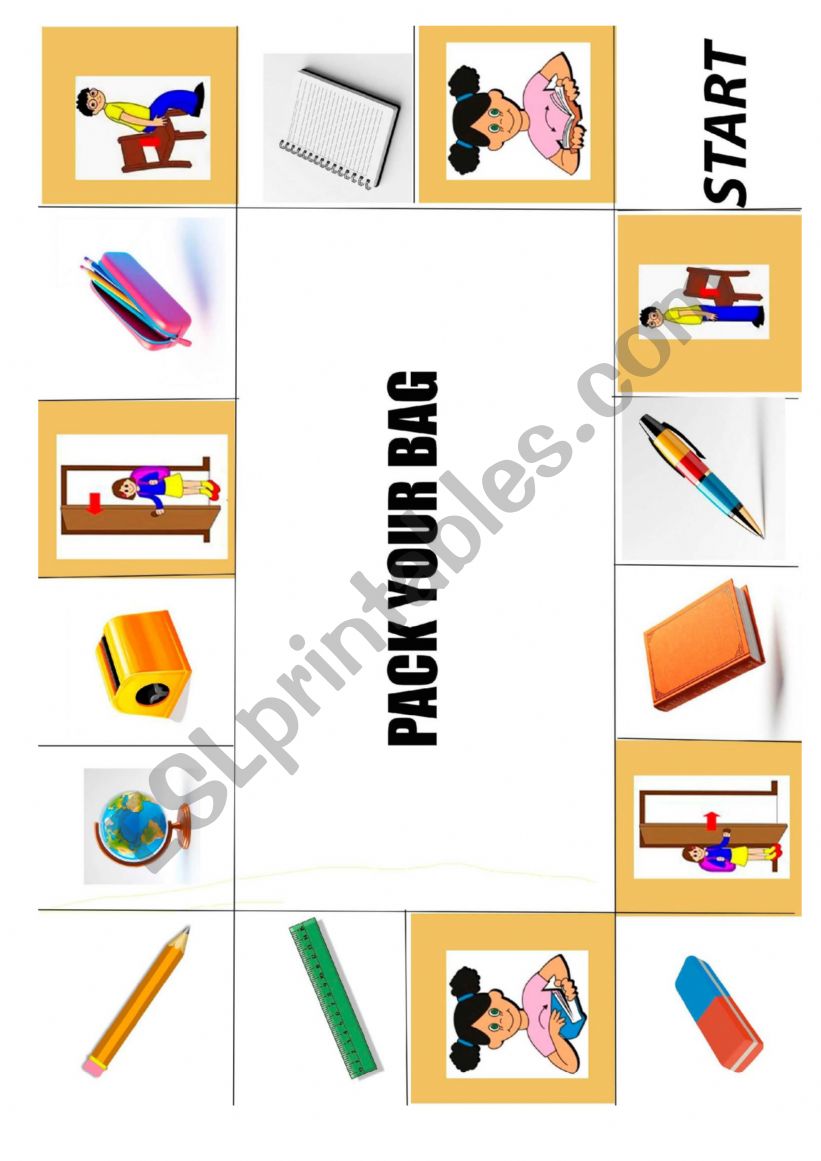 classroom objects board game worksheet