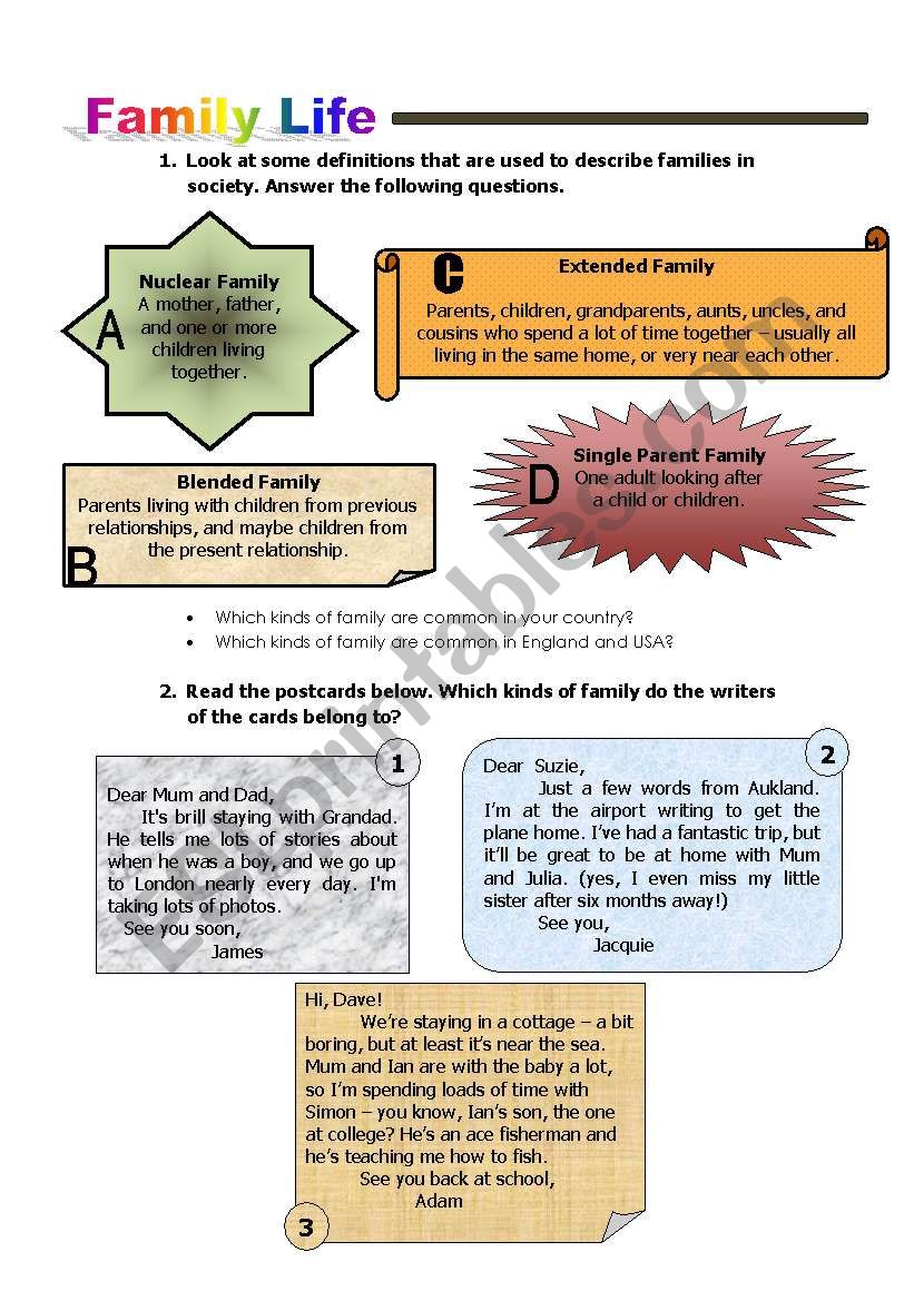 Family Life worksheet