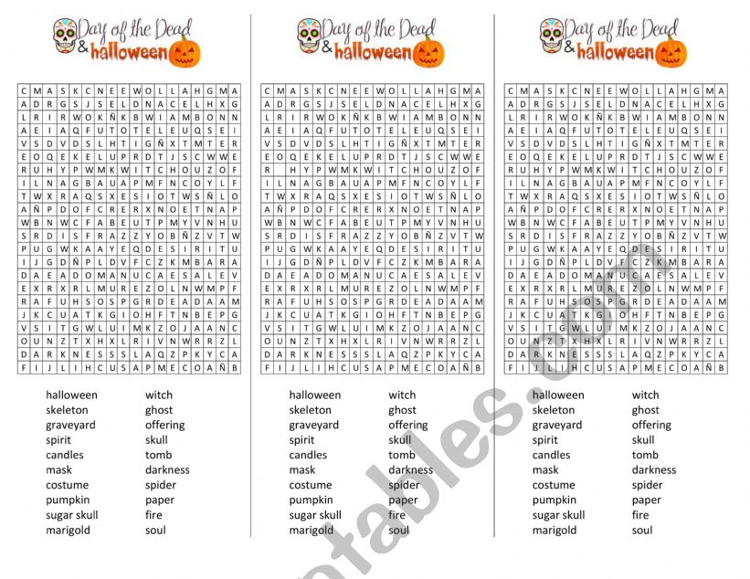 Day of the dead and halloween worksheet