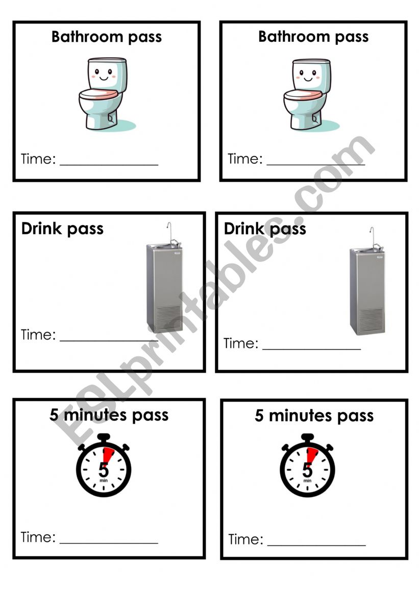 Bathroom pass worksheet