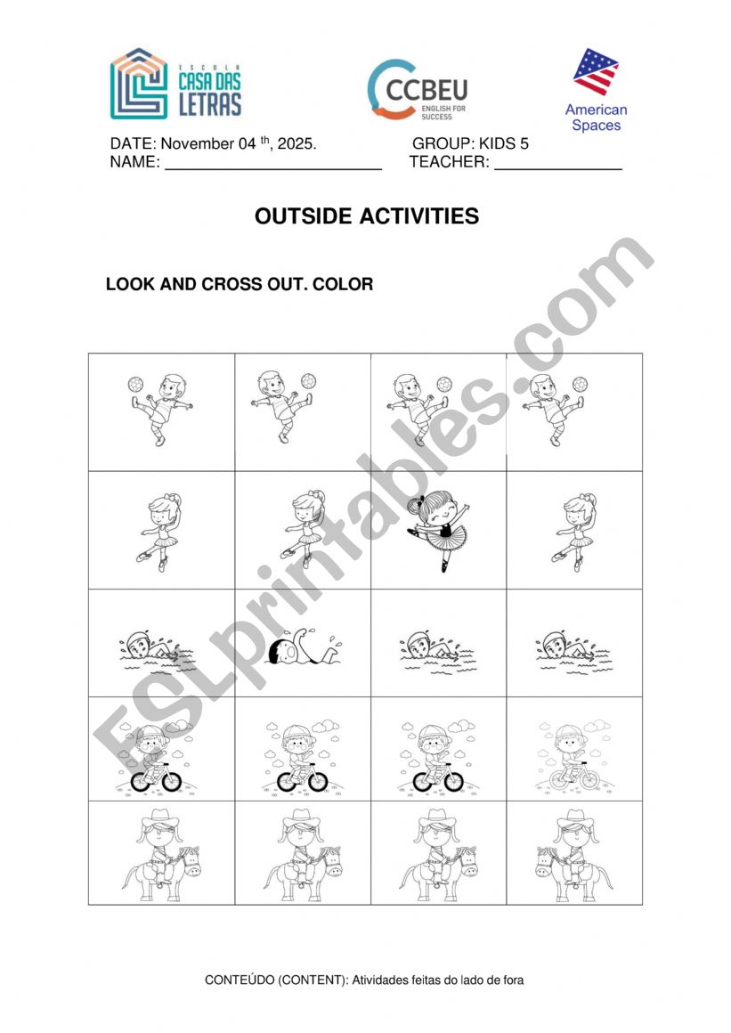 Outdoor activities for kids worksheet