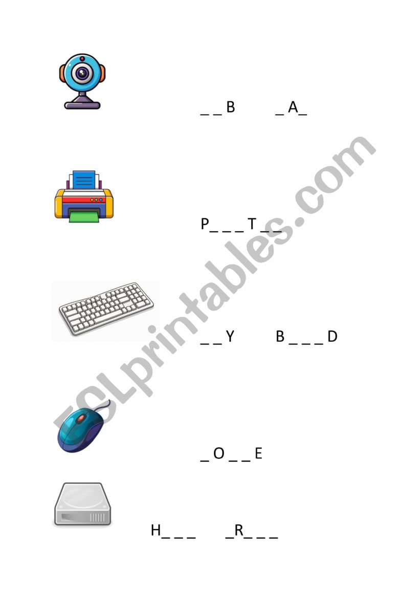 Computer parts worksheet