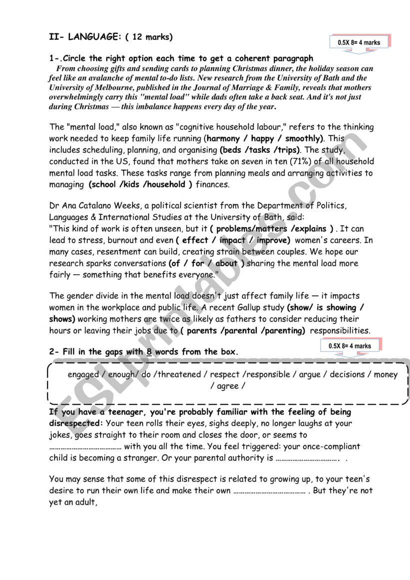 test part 2 language worksheet