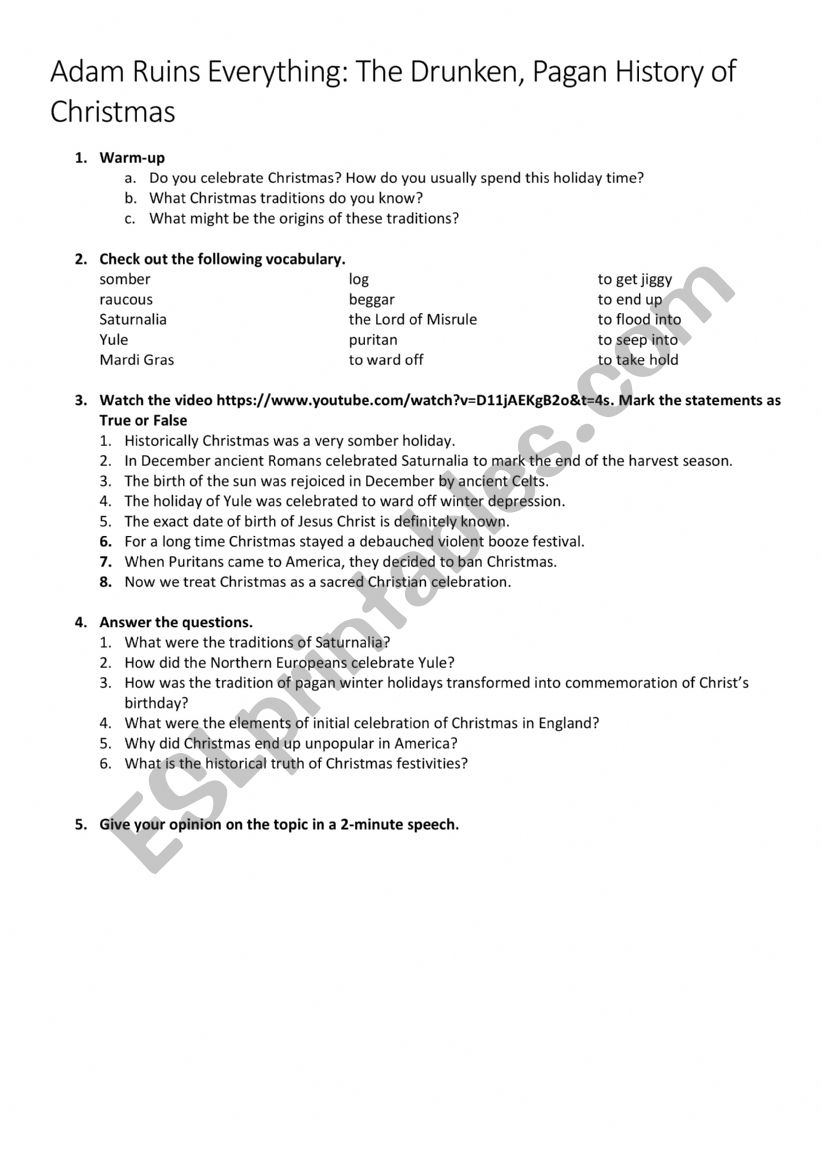 Adam Ruins Christmas worksheet