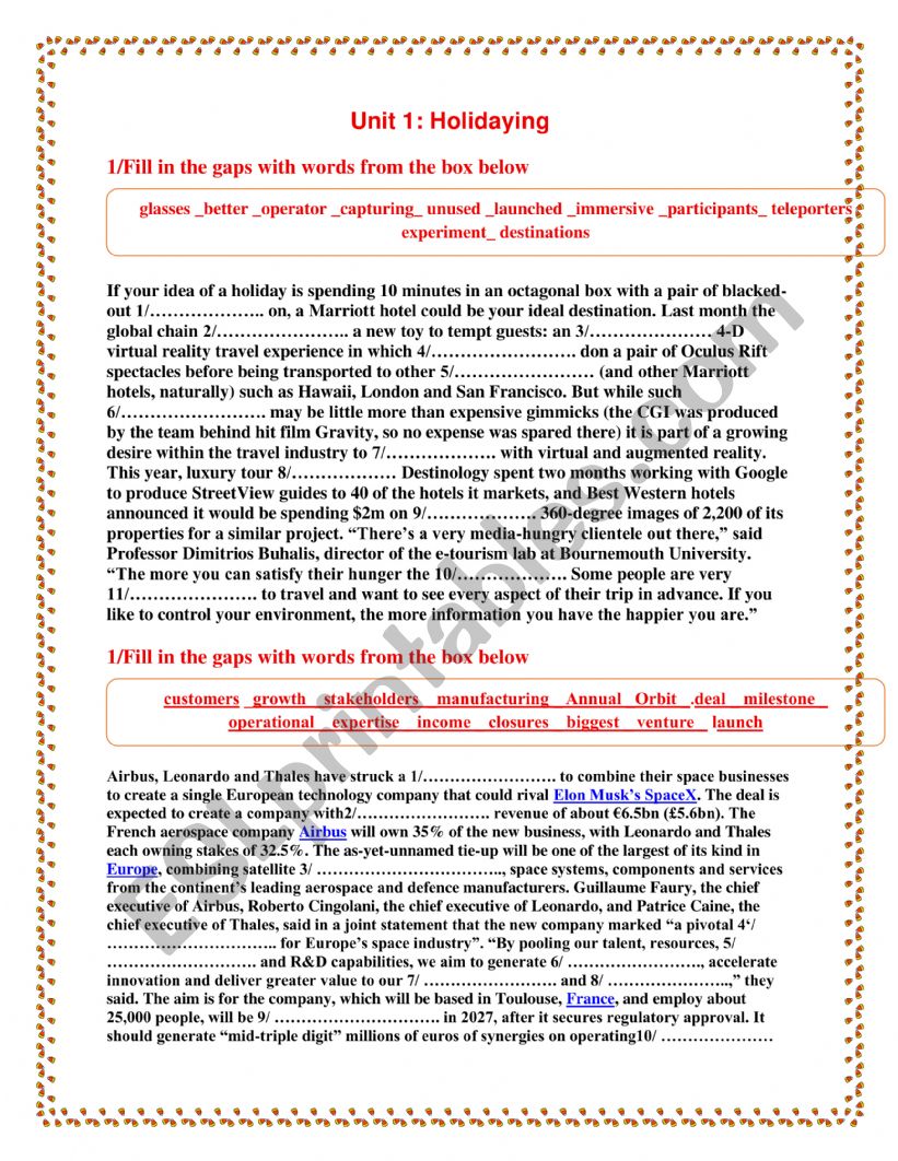 review unit 1 bac pioneer  worksheet