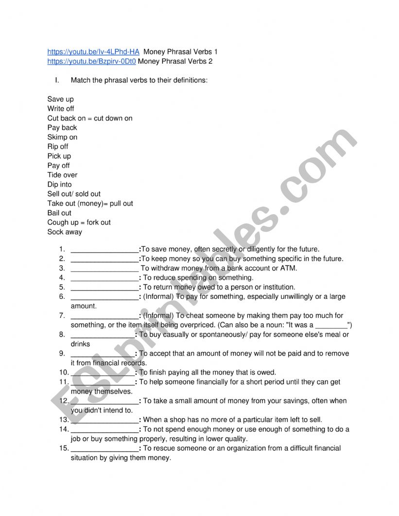 Phrasal verbs related to Money 