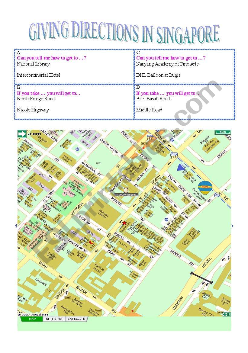 Street Directions worksheet