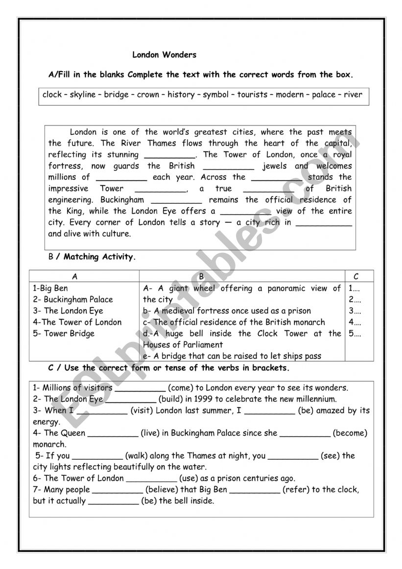 London Wonders worksheet