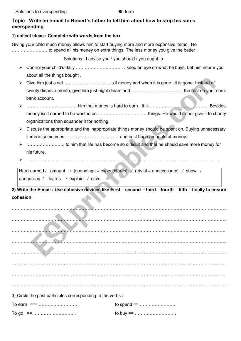  solutions to overspending worksheet