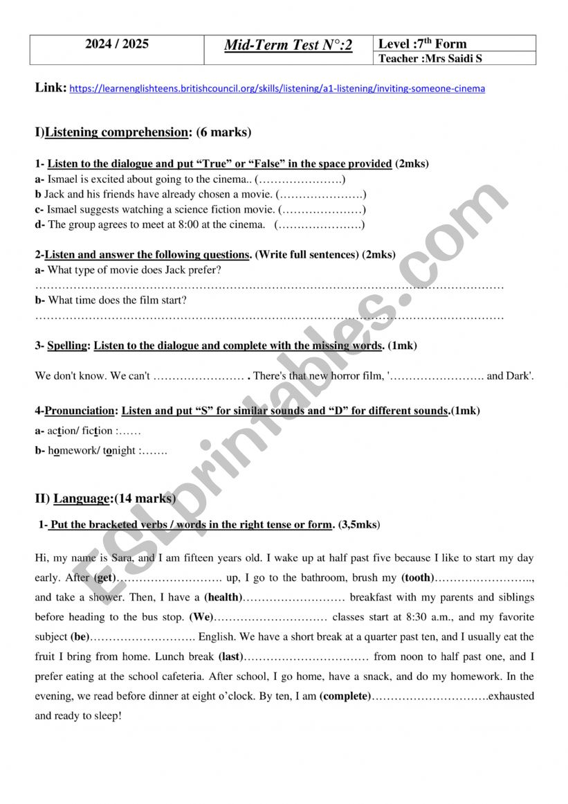 Mid-Term Test N:2 worksheet