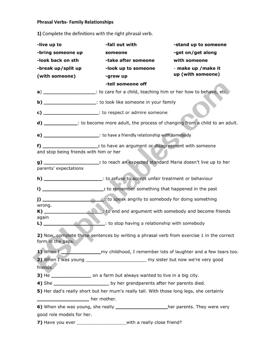 Family Relationships- Vocabulary - Phrasal verbs - Discussion