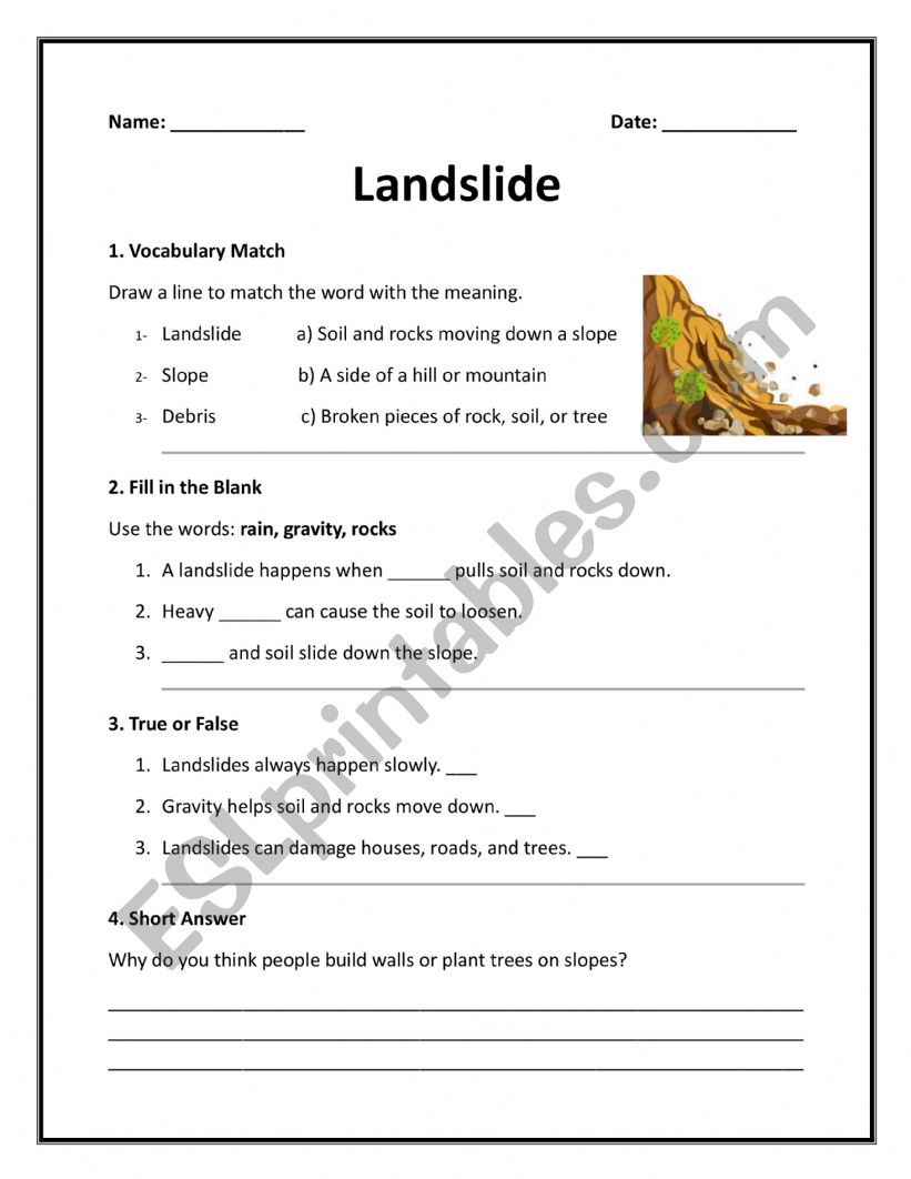 Lanslide worksheet