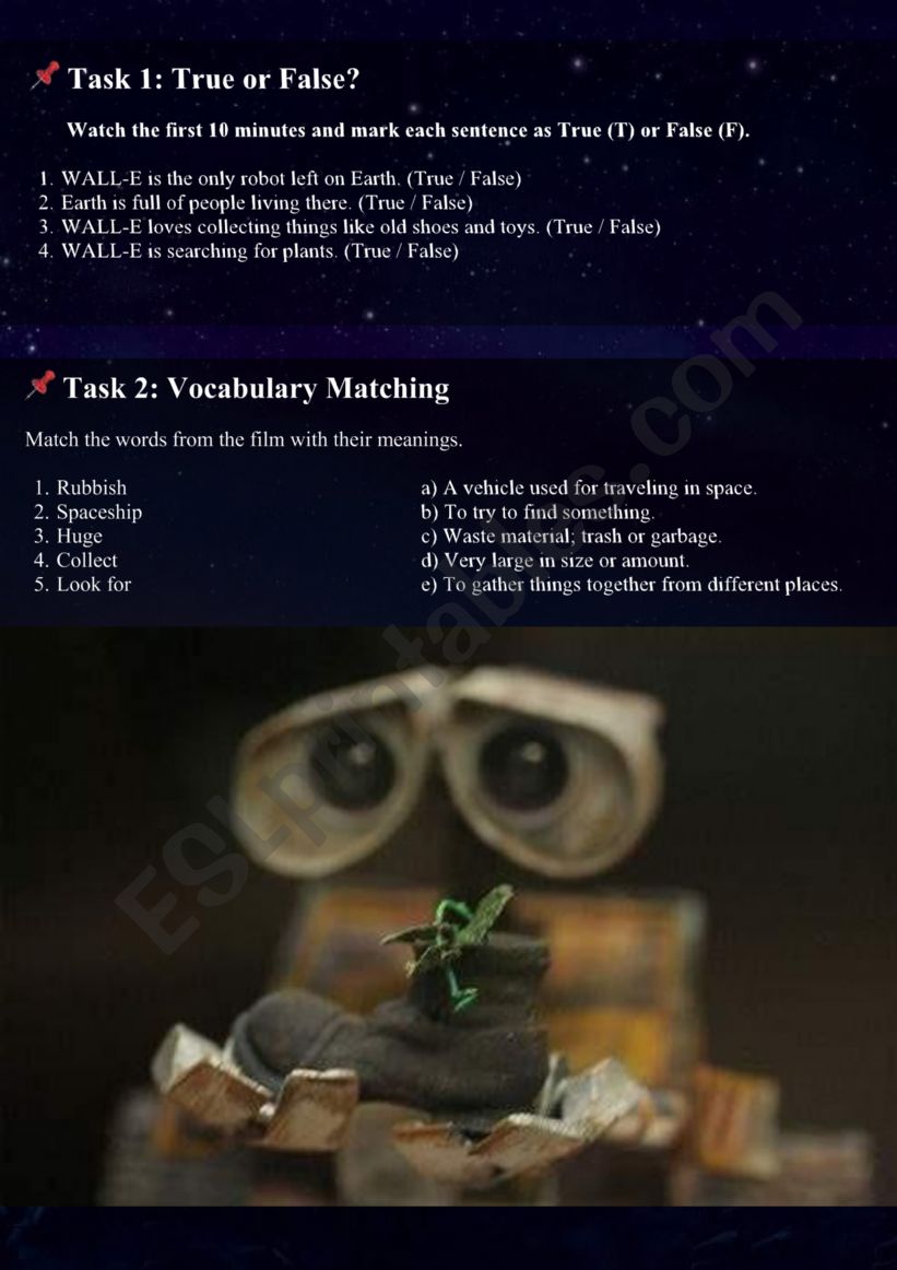 WALLE WORKSHEET worksheet