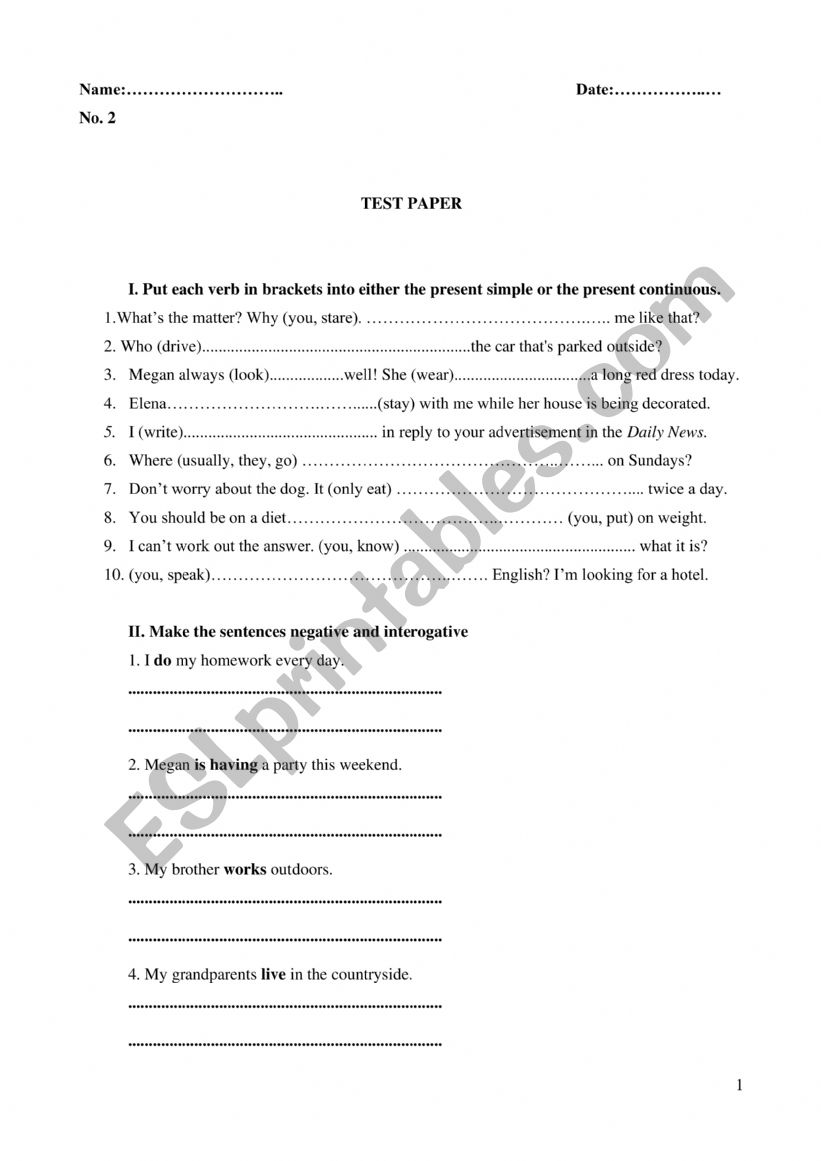 Revision worksheet