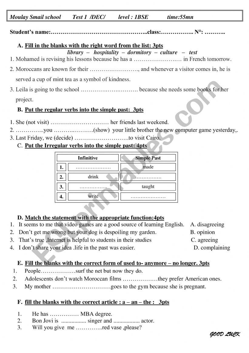 language test worksheet