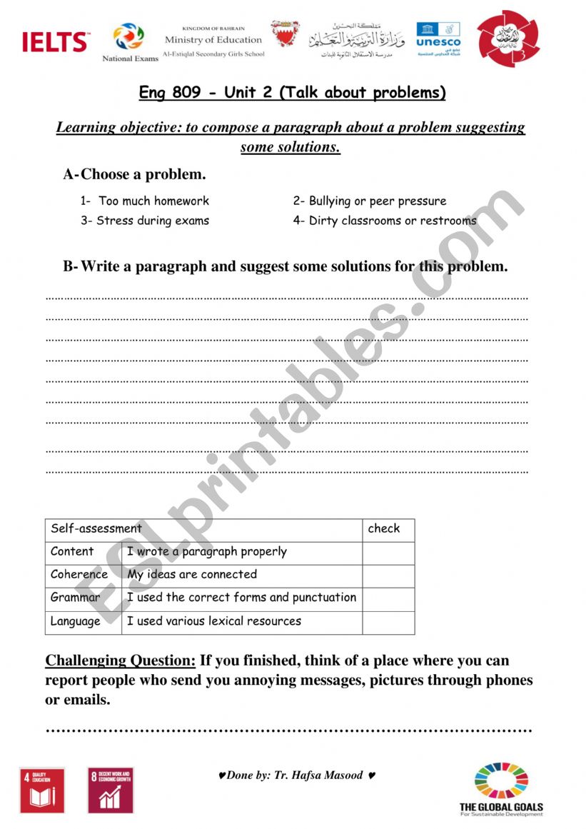 Solve a problem worksheet