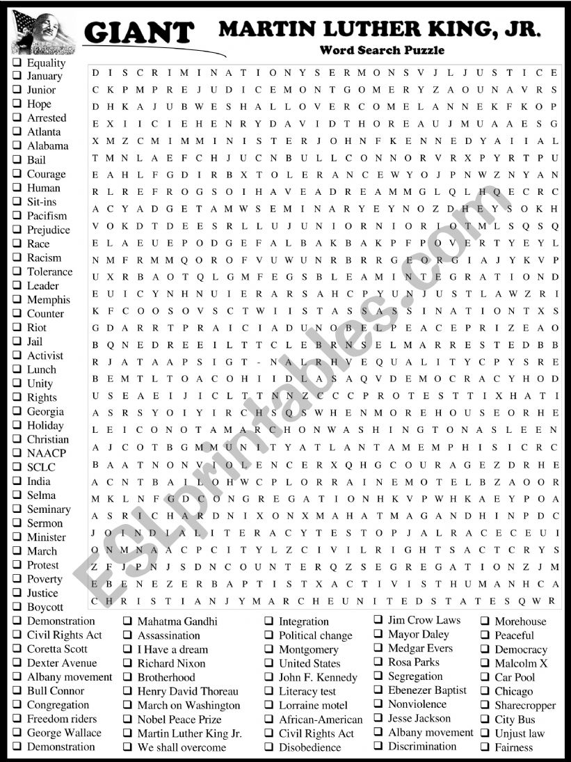 Martin Luther King JR. Giant Wordsearch Puzzle