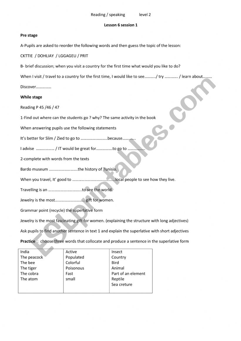 travelling worksheet