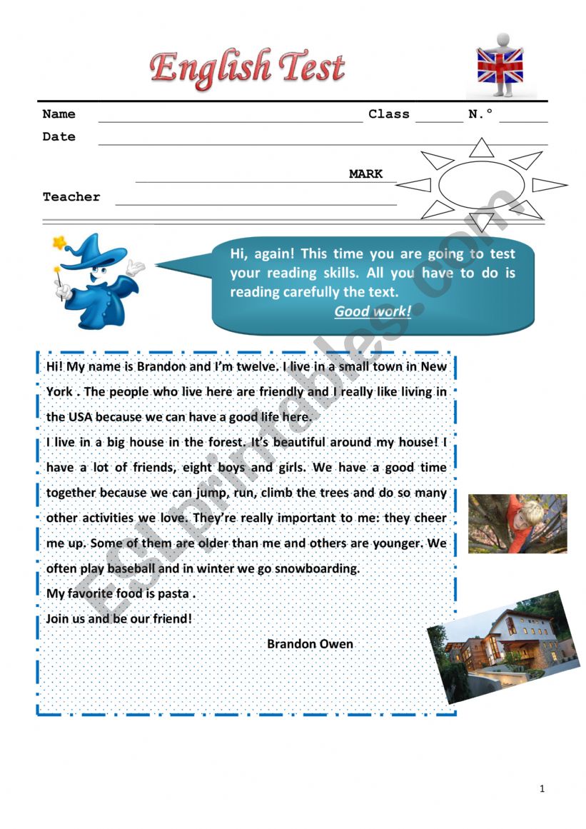 TEST FOR SPECIAL NEEDS worksheet