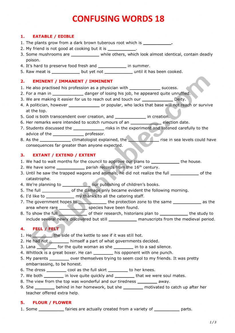 Confusing words 18 worksheet