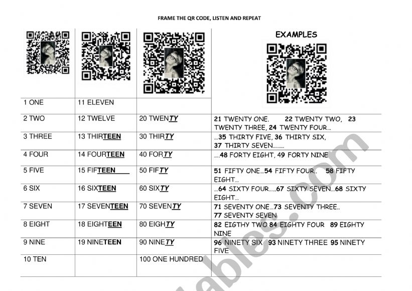 numbers 1-100 with audio worksheet