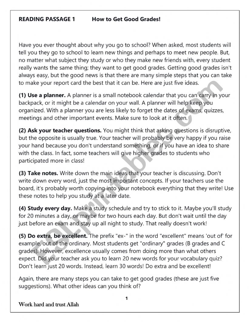 reading passages worksheet