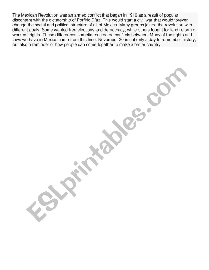 The mexican revolution worksheet