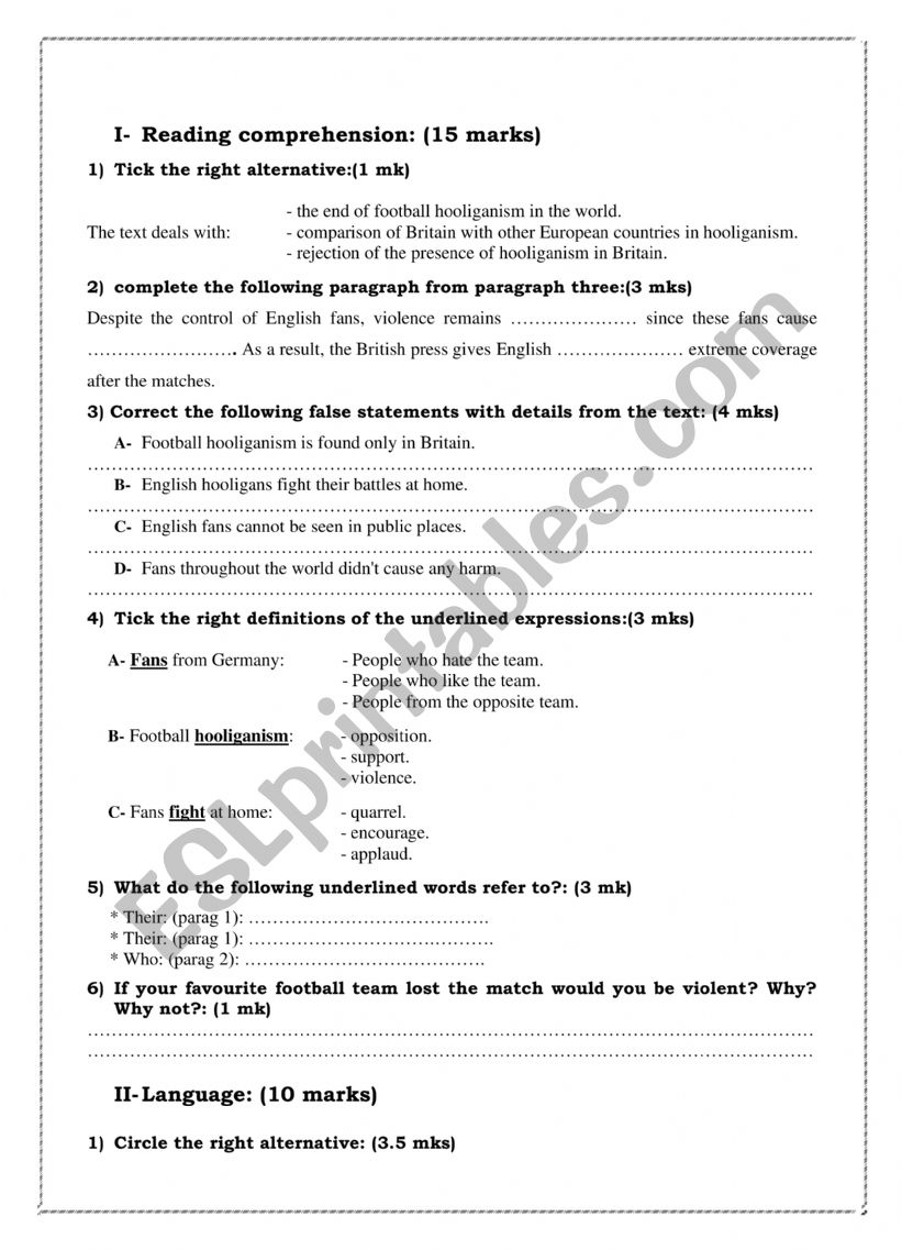 End of term exam n 1    2nd form