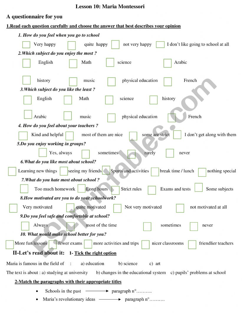 Maria Montessori  worksheet