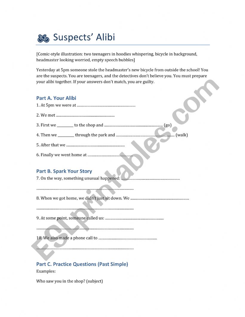 alibi: past tenses worksheet