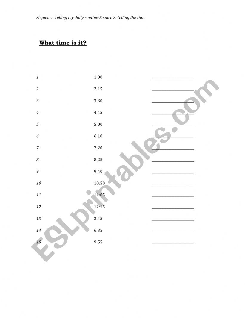 tell the time  worksheet