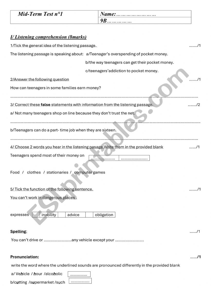 mid term test1 worksheet
