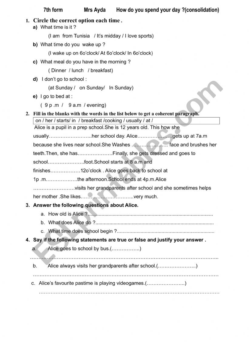 how do you spend your day worksheet