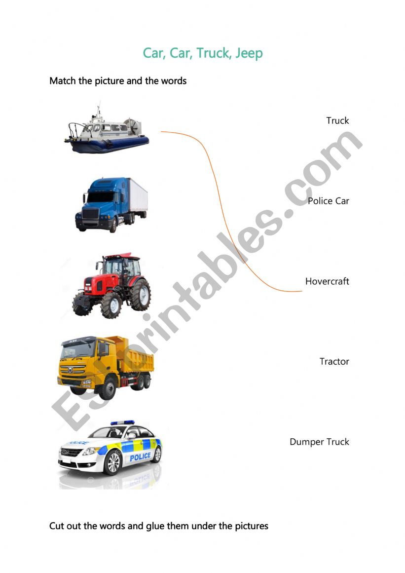 Car, Car, Truck, Jeep worksheet