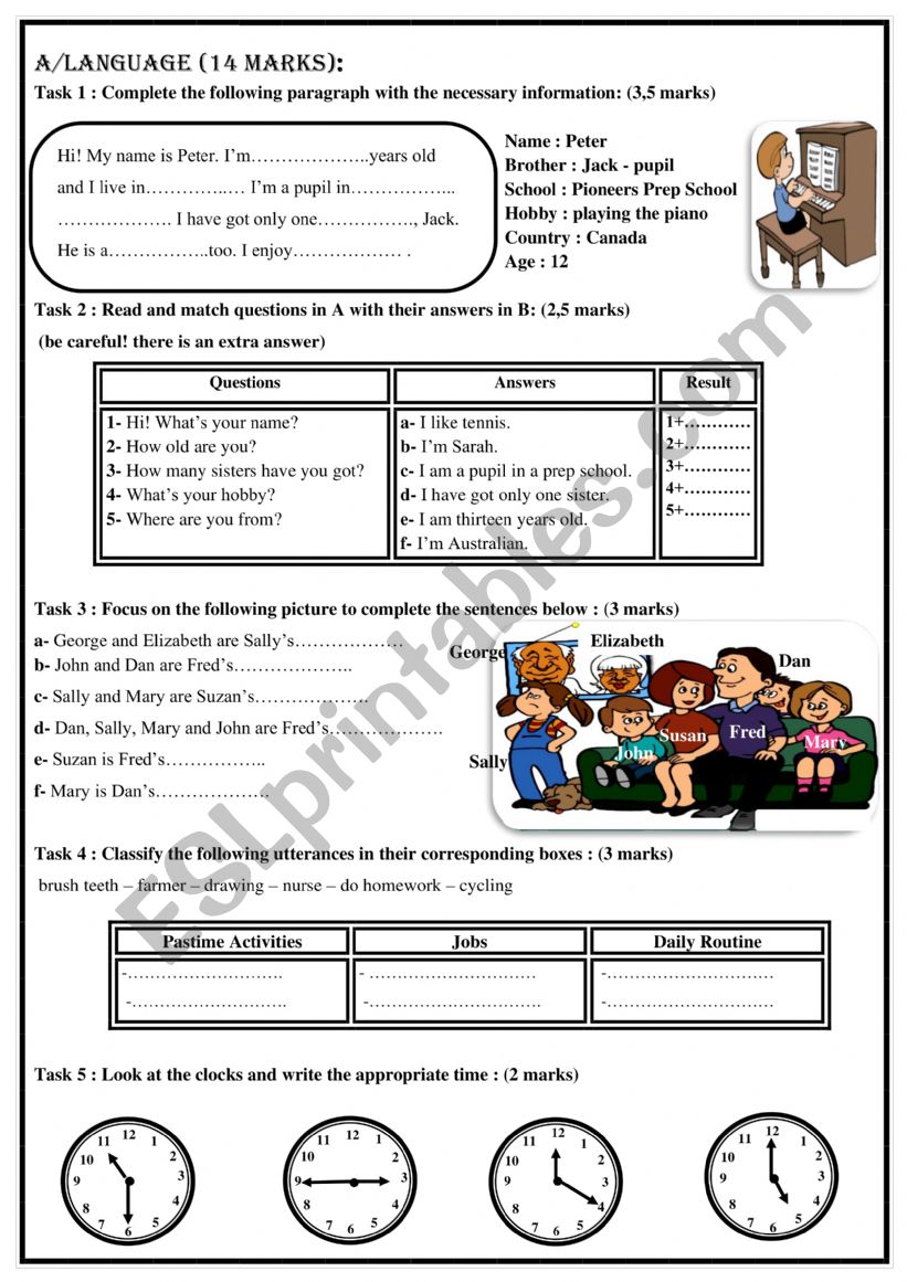 MID TERM TEST N 1 (7 th form) worksheet
