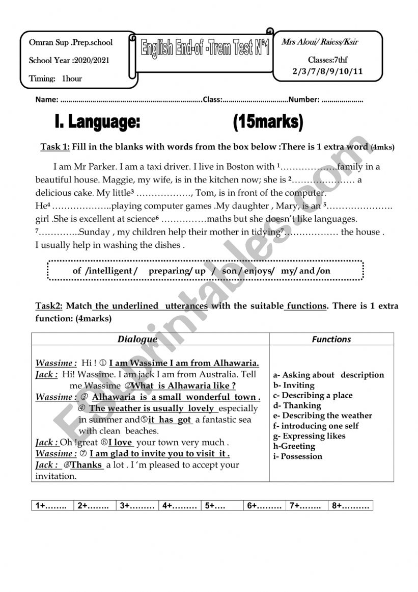 end of term test 1 worksheet