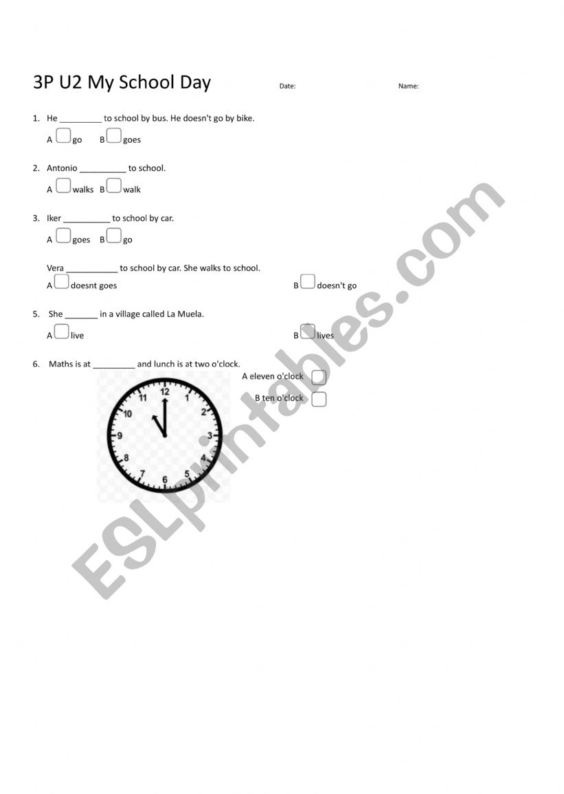 My school day worksheet