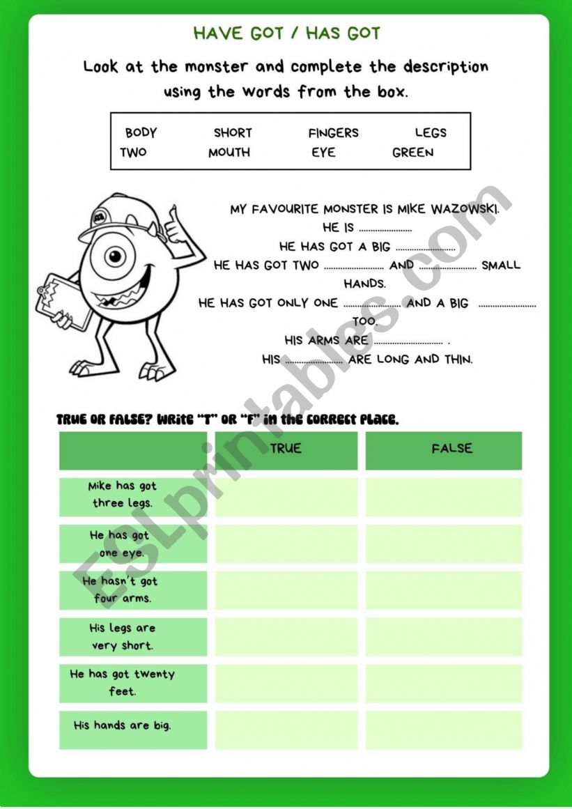 Has got/ Hasn�t got worksheet