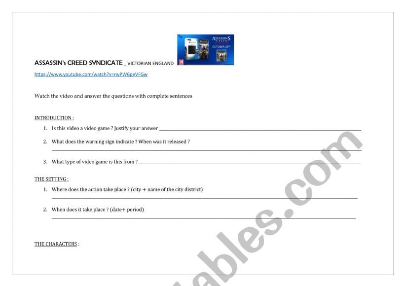 Video Game  worksheet