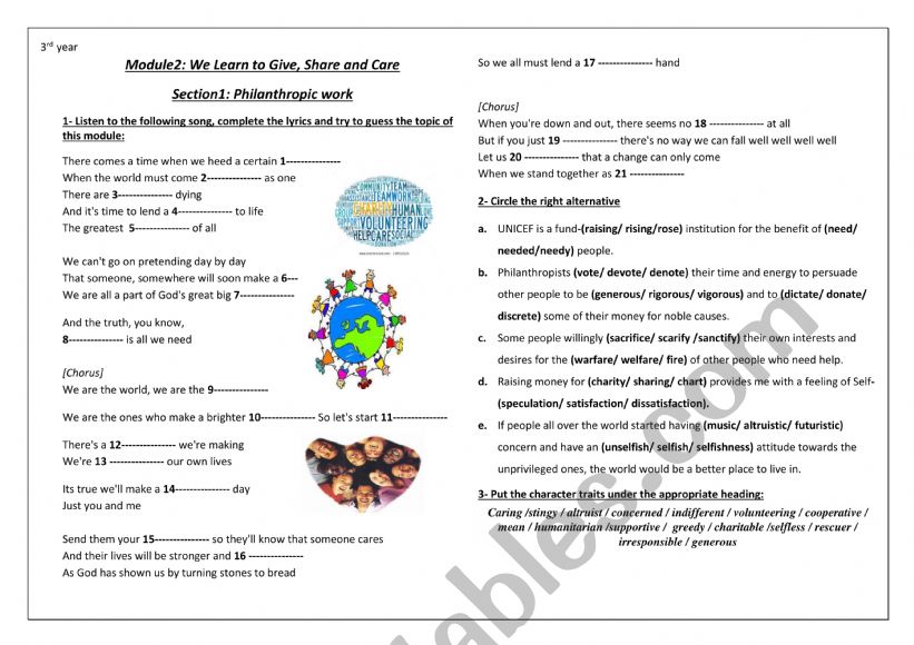third Year Module 2 We learn  to give care and share lesson 1 part 1