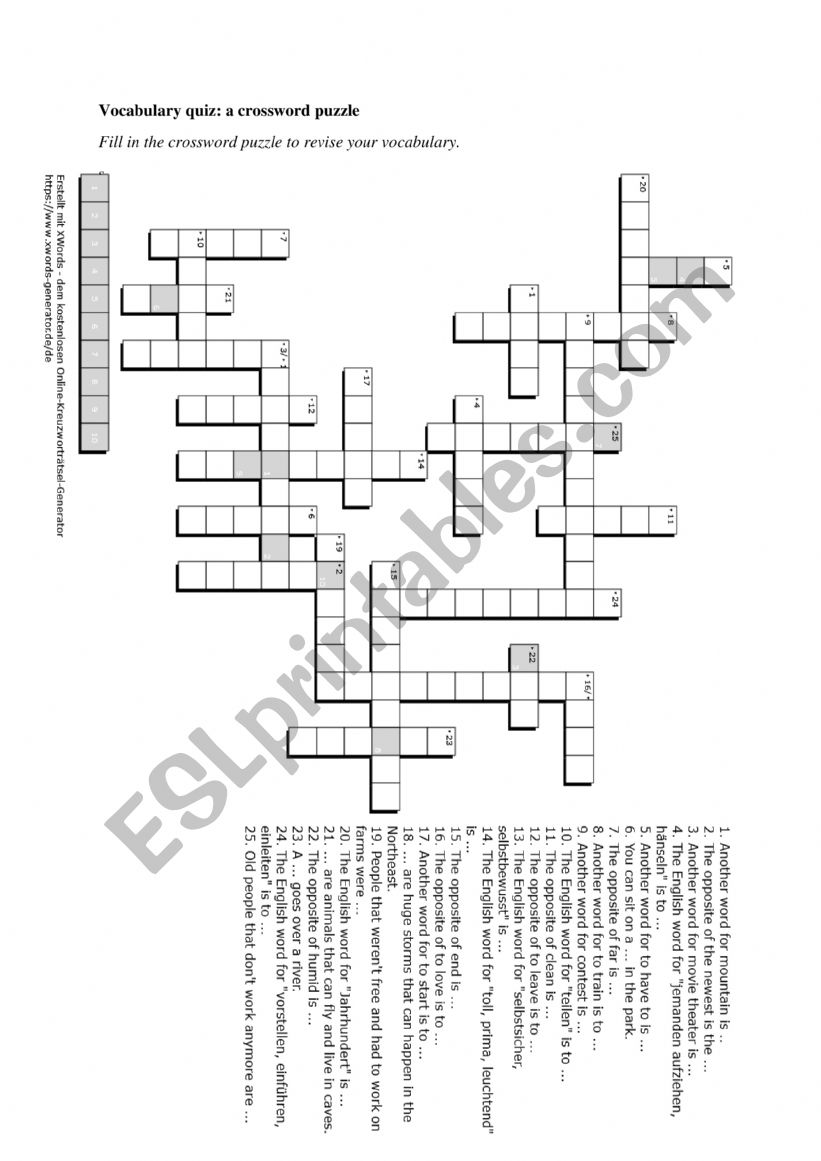 crossword puzzle_vocabulary A1 crossword puzzle_vocabulary A1