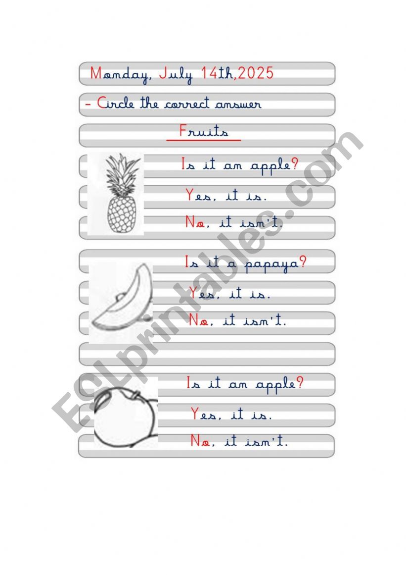 Fruits worksheet
