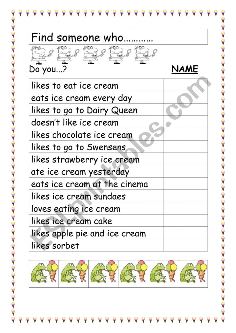 Find Someone Who Likes Ice Cream