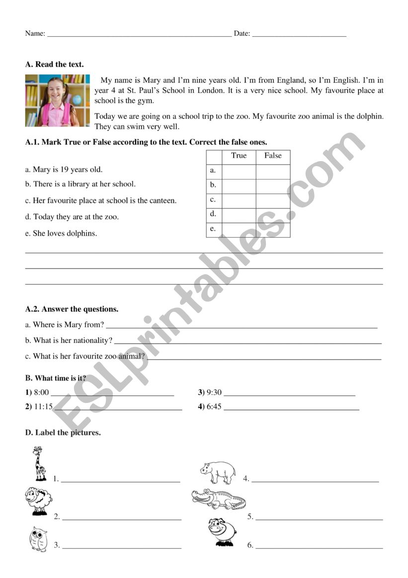 Animals worksheet