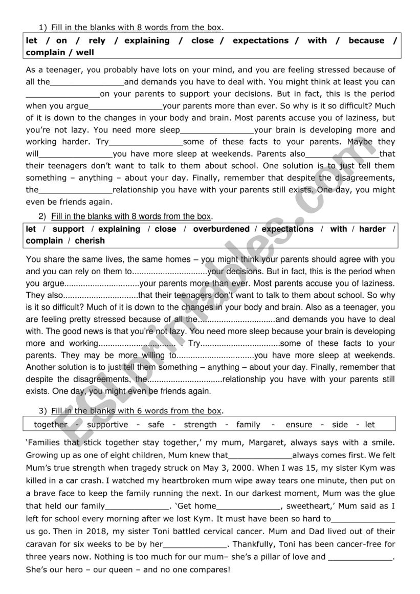 3rd form language tasks on family