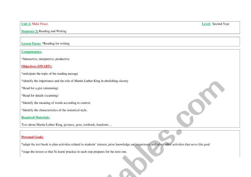 reading and writing  worksheet