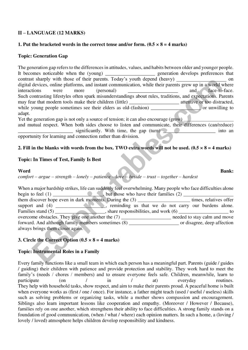 mid term test 1 language worksheet